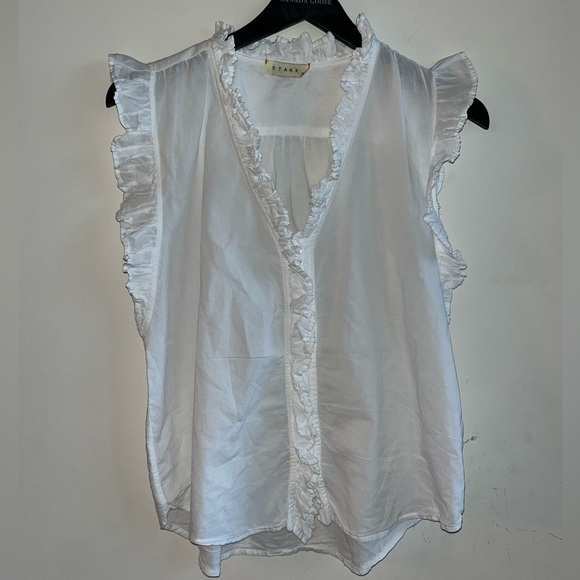 STARKx Cotton White Ruffled Neckline Blouse Small - Picture 1 of 6